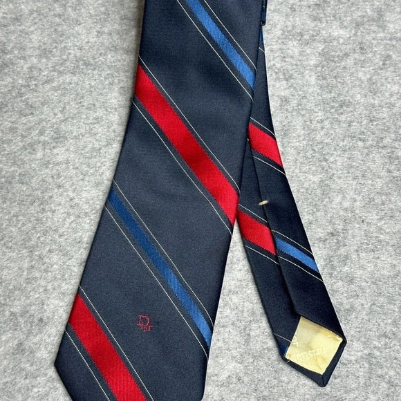 Christian Dior Vintage Blue/Red Diagonal Stripe Tie.   Sz: O/S - Picture 2 of 7